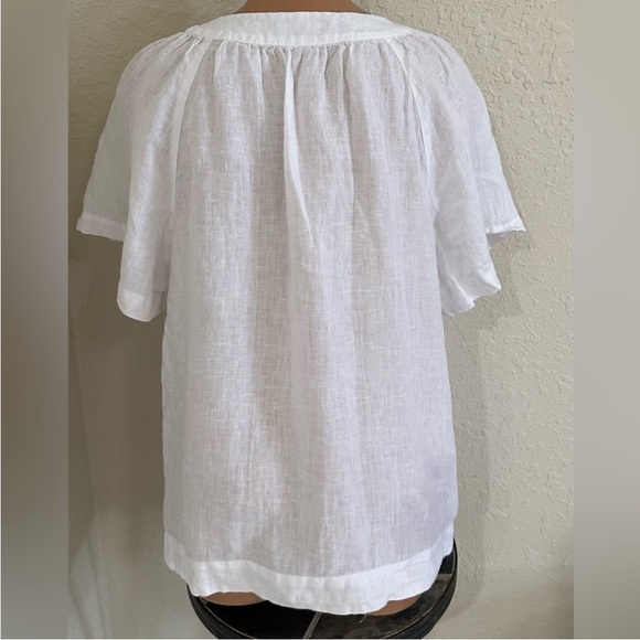 J Crew White Linen Flutter-Sleeve V Neck Blouse Size Large - Picture 2 of 7